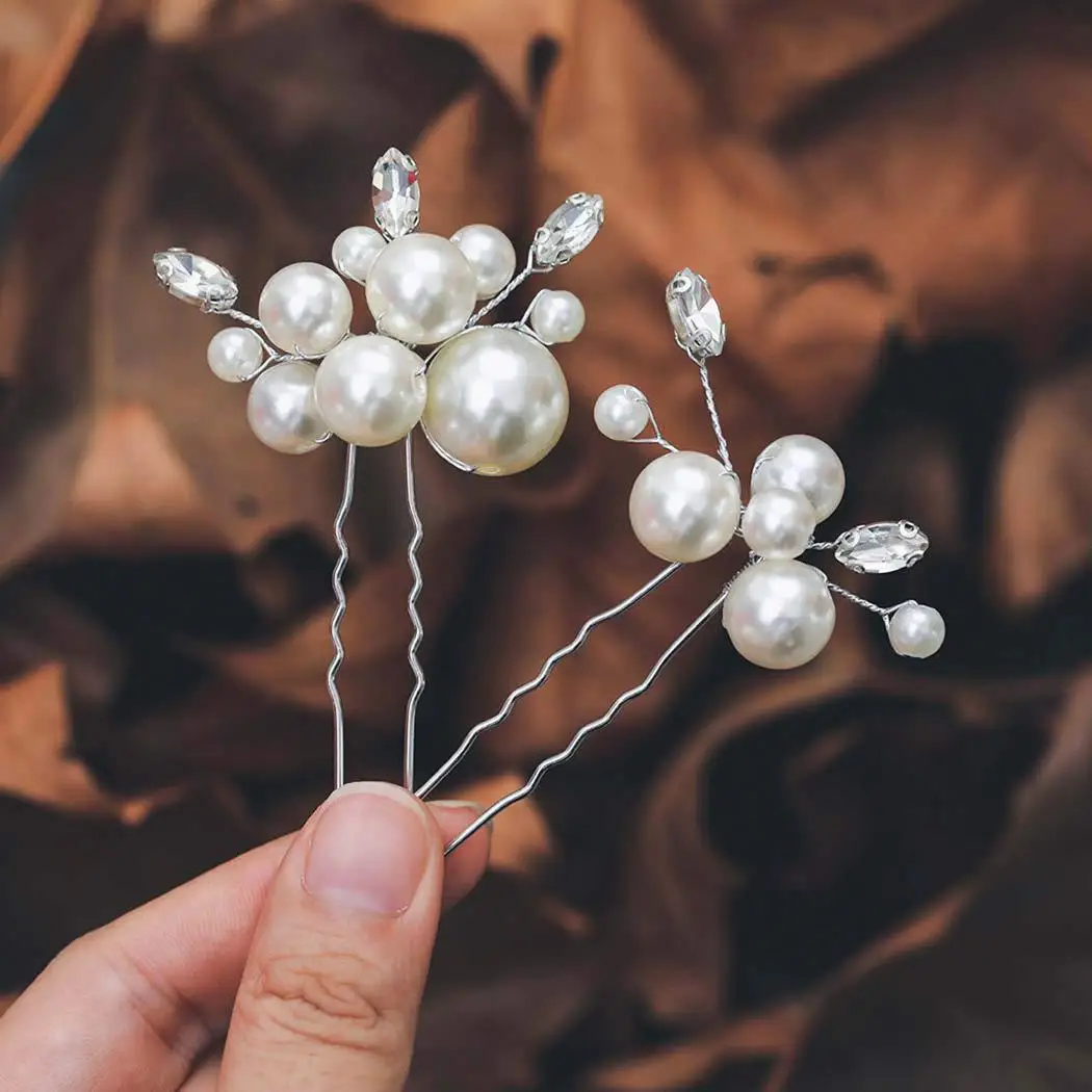 

Silver Pearl Wedding Hairpins U-aped 2pcs Set Bridal Accories Faionable Jewelry Hair Accories for Women