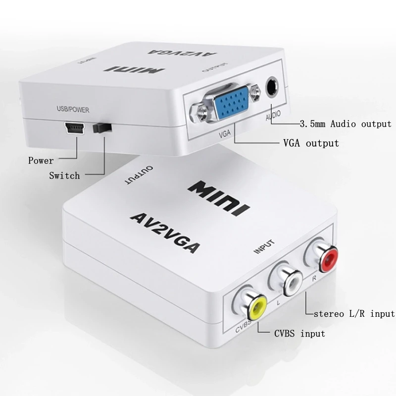 VGA to AV Adapter VGA to RCA AV to VGA Converter RCA Adapter with 3.5mm Audio Cable for TV Box PC 1080P CVBS To VGA Converter