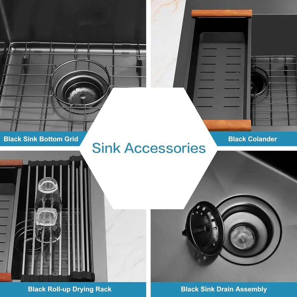블랙 주방 싱크대, 더블 볼 주방 싱크대 또는 다수의 냄비와 프라이팬을 위한 33인치 x 22인치 드롭인 스테인리스 스틸 주방 싱크대 (싱크 스트레이너 포함)