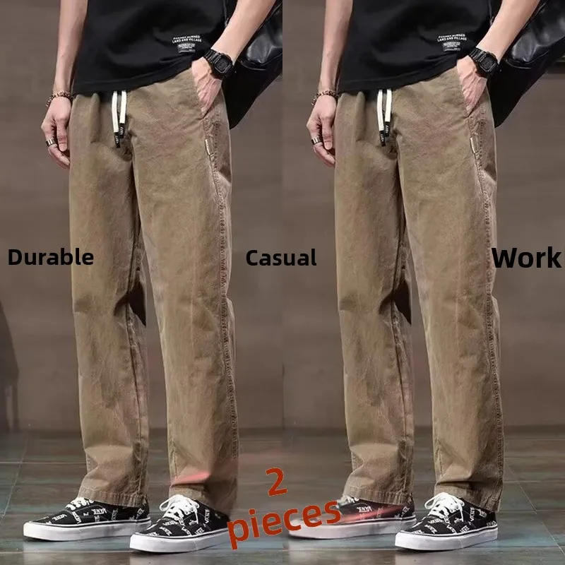 กางเกงทำงานผู้ชายผ้าฝ้ายใหม่ปี 2025 ทนทานต่อการสึกหรอ ทรงหลวม ขาตรง สไตล์ลำลอง กางเกงขายาวสำหรับฤดูร้อน ใส่สบาย ผ้าฝ้ายแท้