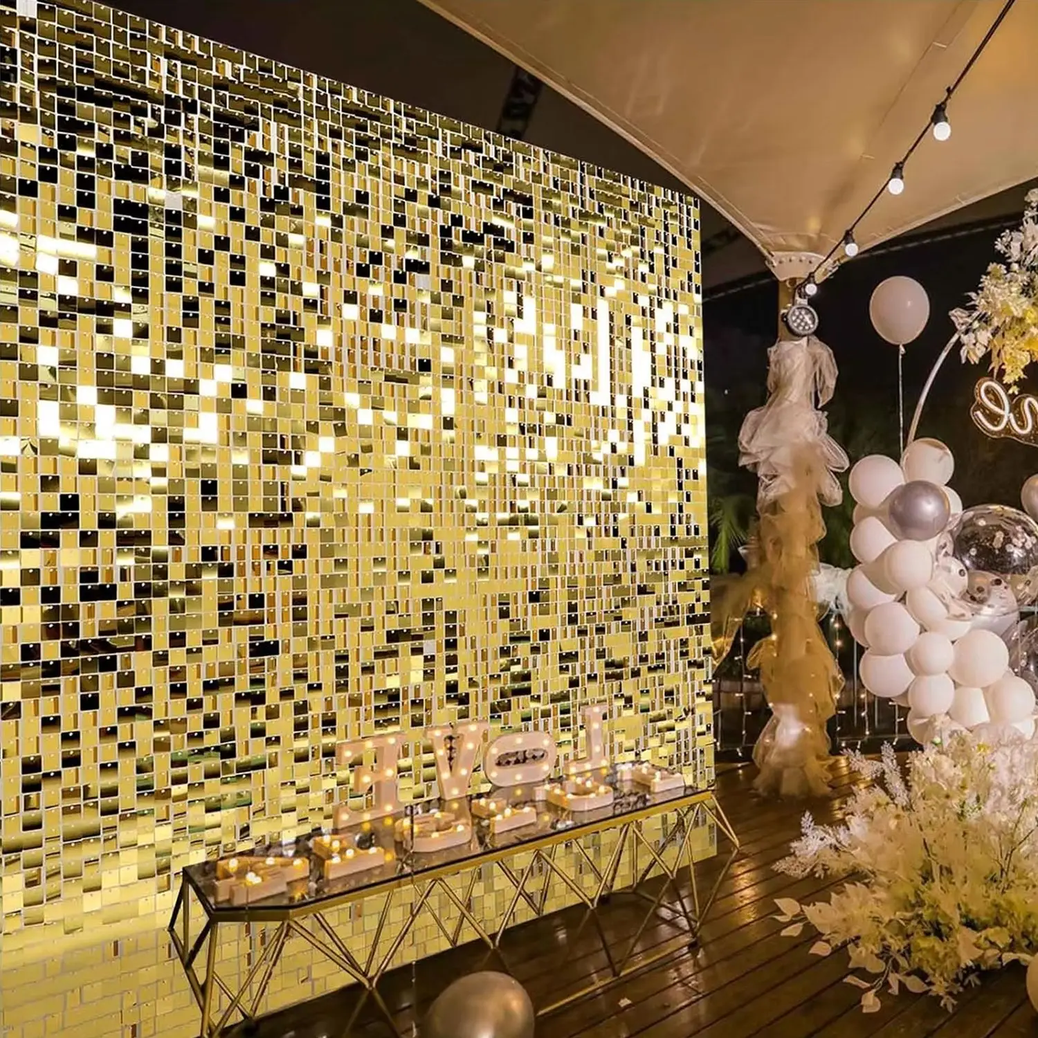 12/24/30pcs Gold Shimmer Wall Backdrop Square Glitter Panels Birthday Wedding Anniversary Party Photo Backdrop Decor Photo Props