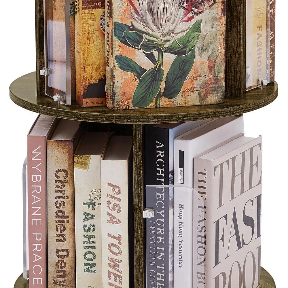 Brown 4 Tier Rotating Bookshelf - 360 View Display Unique Revolving Storage Rack for Spinning Small Bookcase for Kids