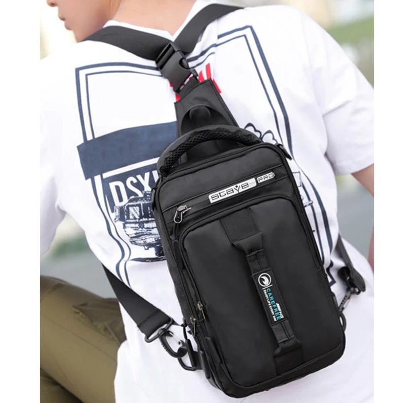 Fashion Nylon Backpack Daypack Men Cross body Chest Bags Pack with USB Charging Port Travel Male Knapsack Rucksack Messenger Bag