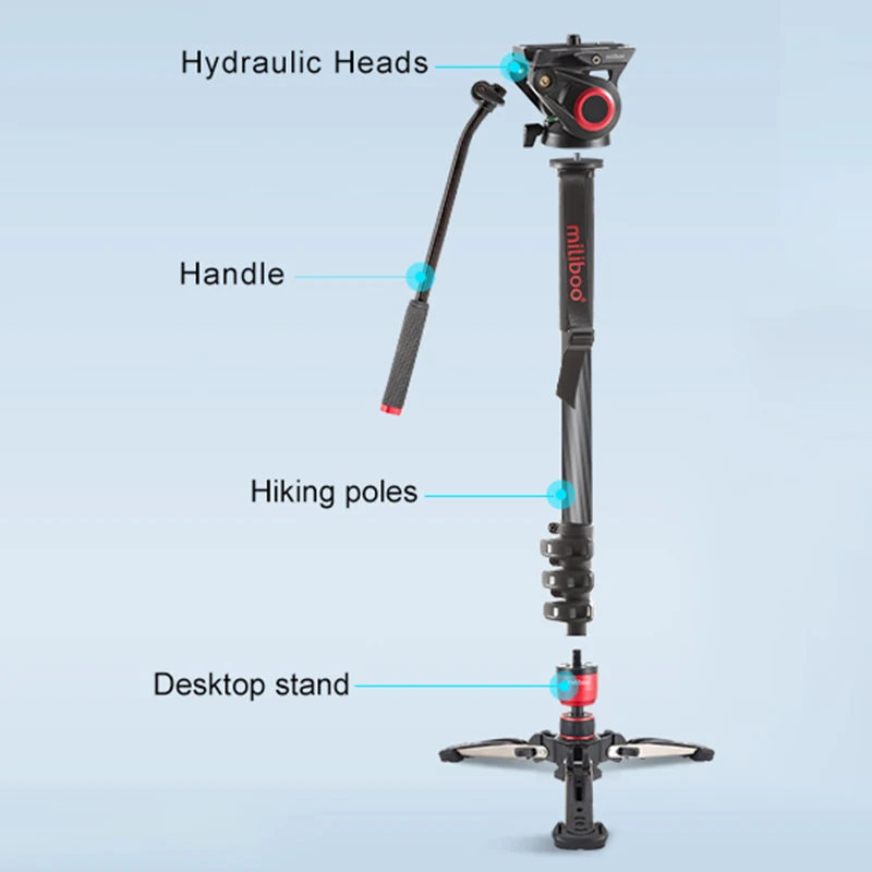 Miliboo MTT705 supporto per videocamera professionale per videocamera con testa di trascinamento fluida per DSLR, viaggio per videocamera carico 10kg
