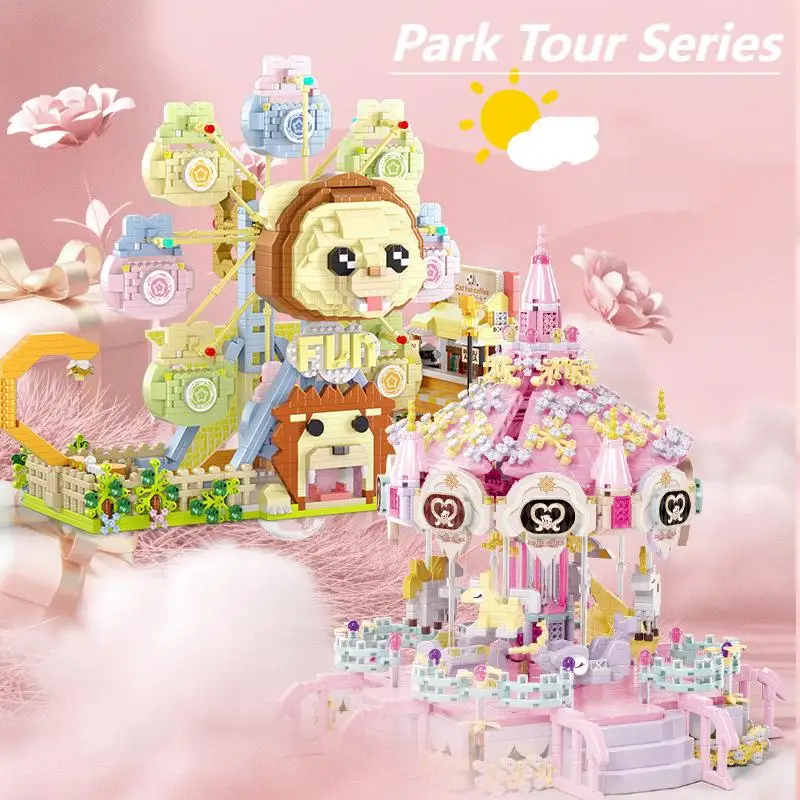 

Creative Fairground Carousel Building Blocks 6 Mini Ponies Included DIY Construction Bricks Toy for Kids Adult Educational Gift