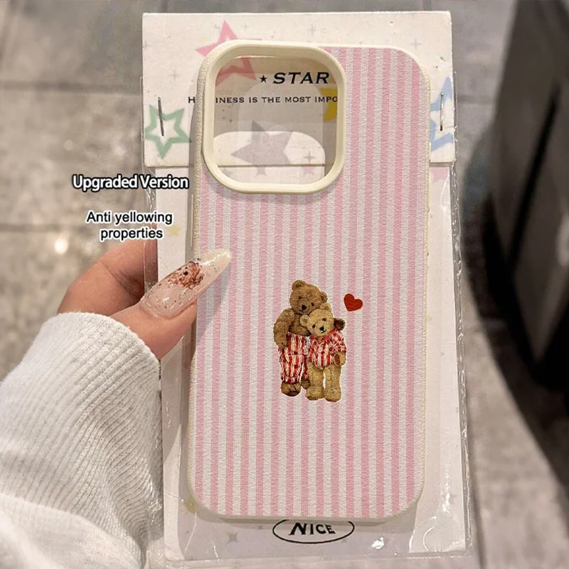 Striped Couple Bear Phone Case for iPhone 17-11 Pro Max, Air 16E, XS-X XR, 15-14 Plus product photo