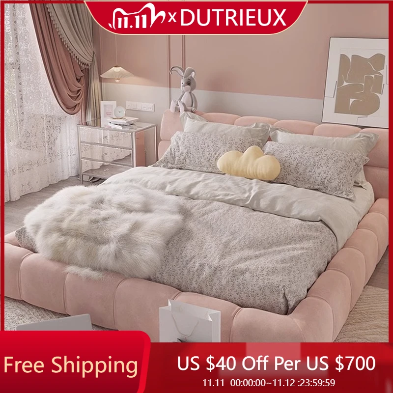 

Современная домашняя мягкая кровать Kawaii Princess Cream, двуспальная свадебная кровать высокого качества, эстетичная легкая роскошная мебель для отдыха Cama De Casal