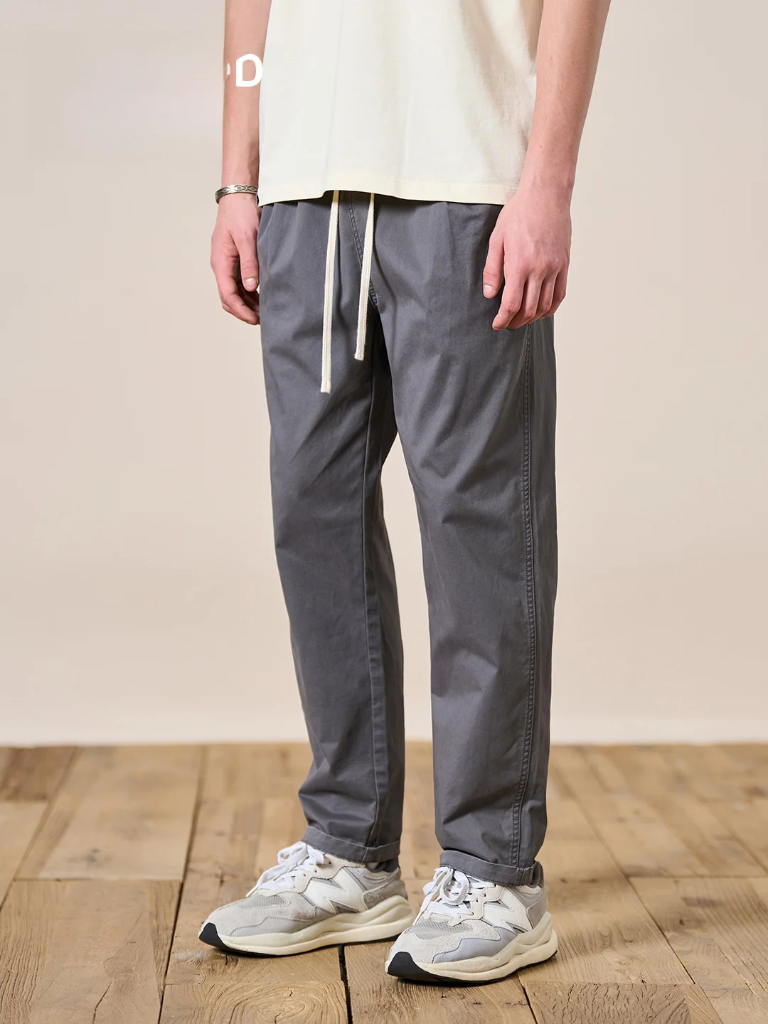 Simwood Loose Casual Pants for Men 230g Cotton Low Elasticity Ceramic Washed Khaki Carbon Grey Loose Fit Youthful Style