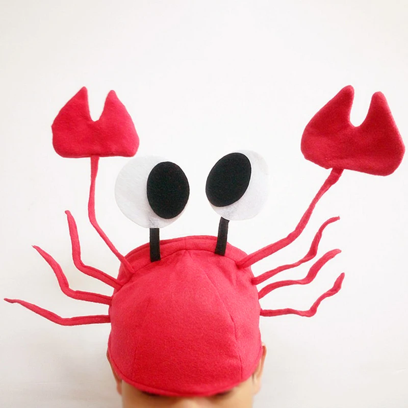 1Pcs Cute Funny Cartoon Red Crab Hat Festival Costume Accessory Adult Child Cap Fun Party Christmas Birthday Sea Animal Hat Gift