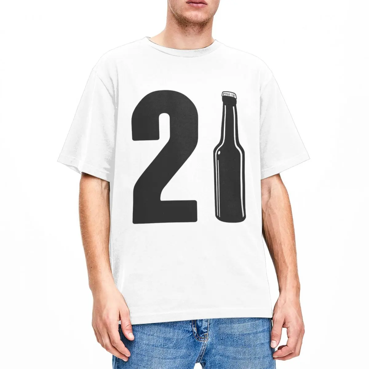 Summer 21 Years Old 21st Birthday Gift T Shirts Apparel for Men Women Pure Cotton Just Turned 21 Beer Bottle Present Tees Shirt