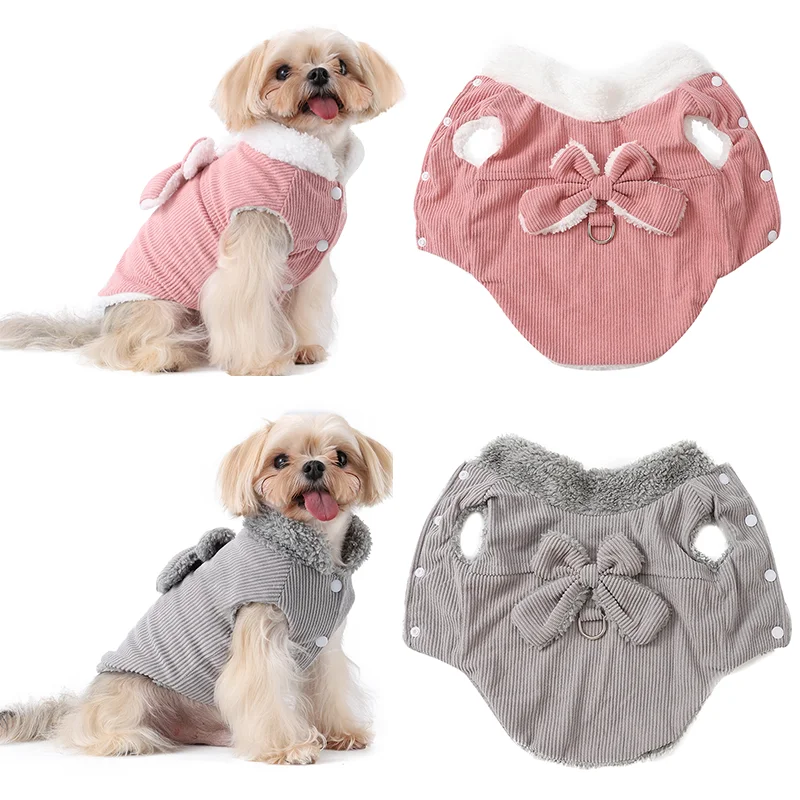 Verdickte Fleece-Haustierjacke für den Winter, warmer Fleece-Hundemantel mit D-Ring-Schleife, Cord-Haustier-Outfits für kleine und mittelgroße Hunde, Yorkshire