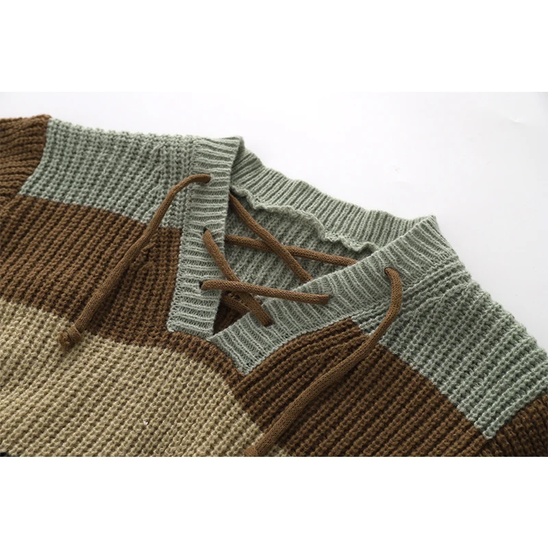 Women Striped Pullover Knit Sweater Harajuku Aesthetic Y2k Long Sleeves Sweaters Elegant Vintage 2000s Fashion Clothes