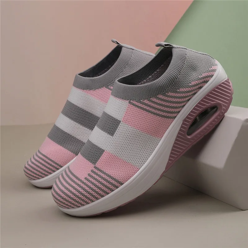 طراز جديد من الأحذية الرياضية النسائية غير الرسمية، أحذية مفلكنة مبطنة بالهواء لزيادة الارتفاع، قابلة للتنفس، مقاس كبير جدًا 44 #6