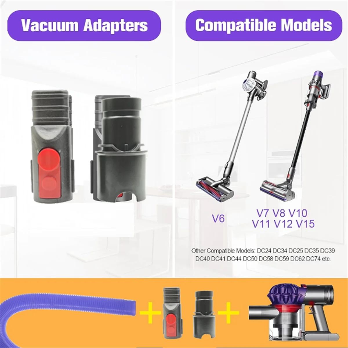 Dryer Vent Cleaner Kit for Dyson V6 V7 V8 V10 V11 V12 V15 DC Series Flexible Dryer Lint Remover Hose Attachment