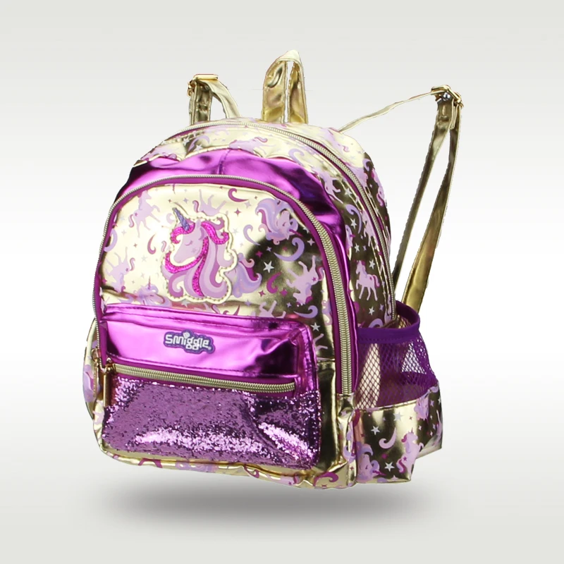 Austrália smiggle mochilas jardim de infância mochila meninas bebê mochila de pelúcia crianças unicórnio dourado 1 2 3 4 anos 11 polegada