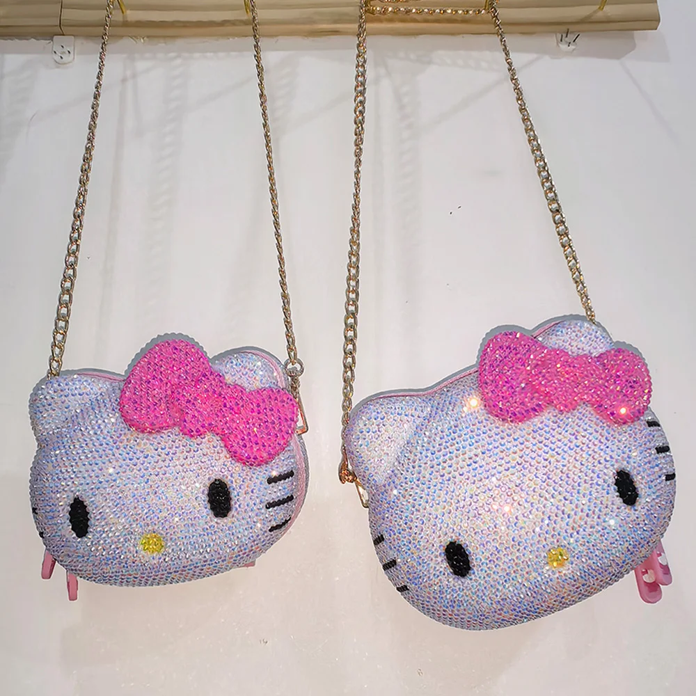 Desktop decoration Hello kitty Crystal Rhinestones Jewelry Box Ring Coin Earphone Storage Organizer Cosmetic HandBag Girl Childr