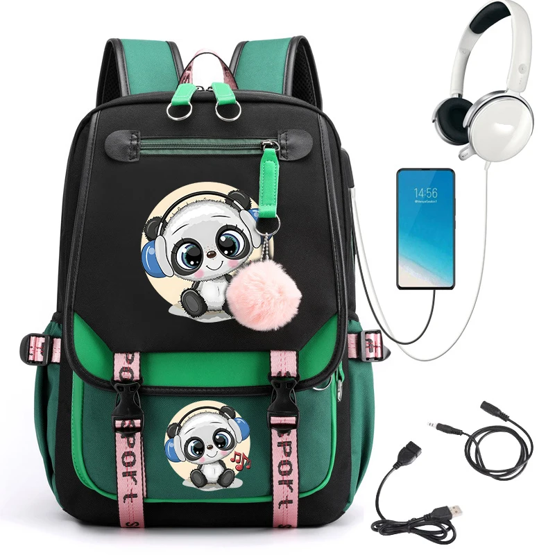 Tas ransel sekolah anak perempuan remaja Anime Panda tas buku Laptop bepergian ransel lucu tas punggung siswa utama