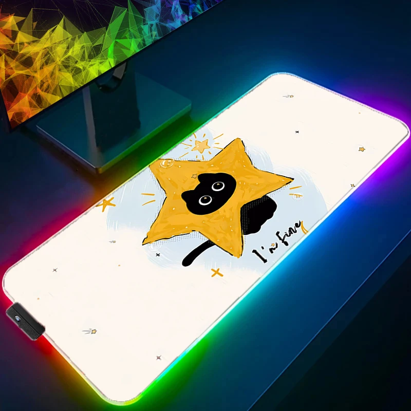 RGB LED ماوس الوسادة تصميم عدم الانزلاق حصيرة مكتبية أنيمي القط الألعاب الملحقات مخيط حواف للمنزل ولعبة ل لوحة الماوس اللاعبين #3