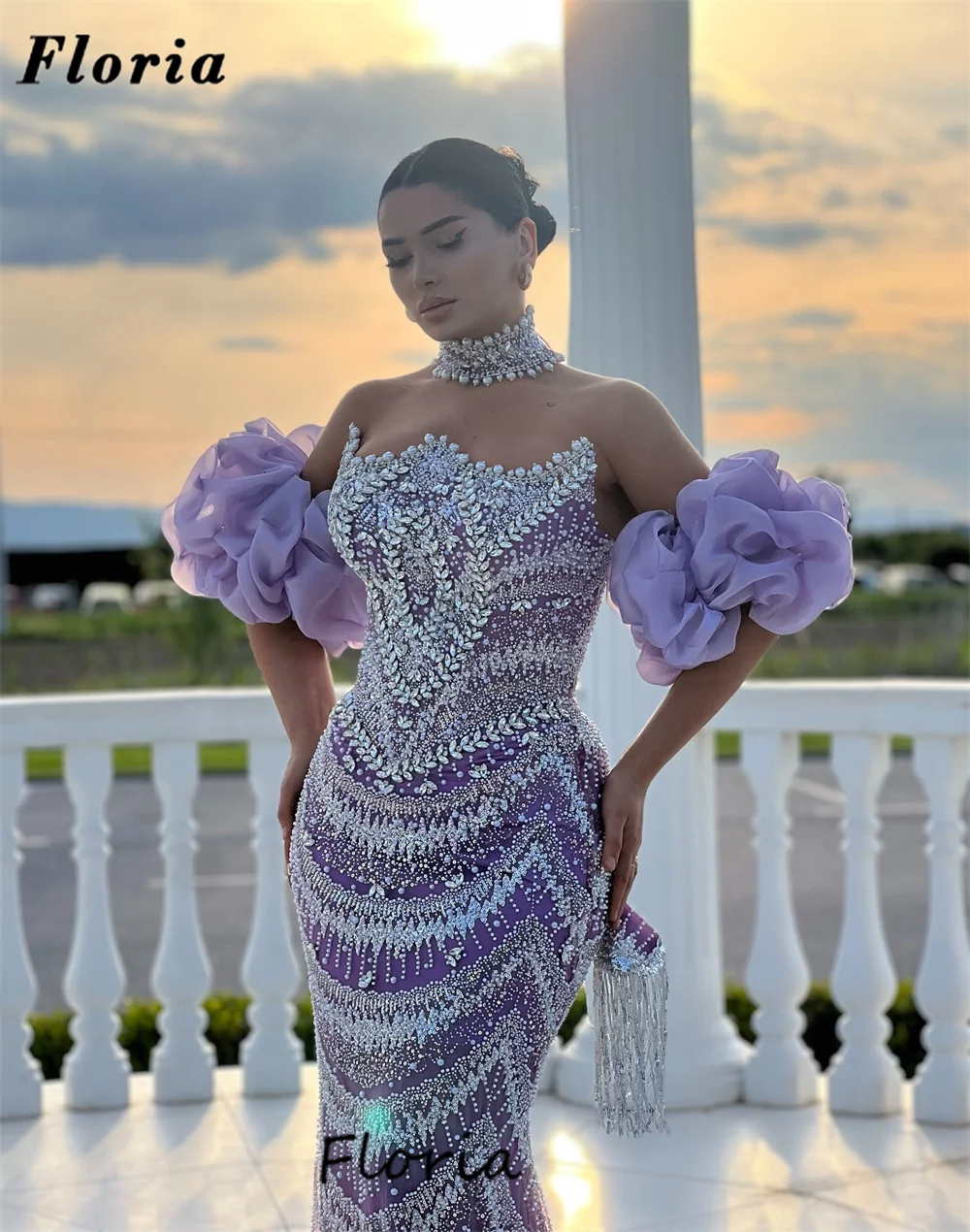 

Elegant Lilac Mermaid Evening Dresses Customized Off Shoulder Beading Prom Dress Crystals Wedding Party Gowns Vestidos De Cóctel
