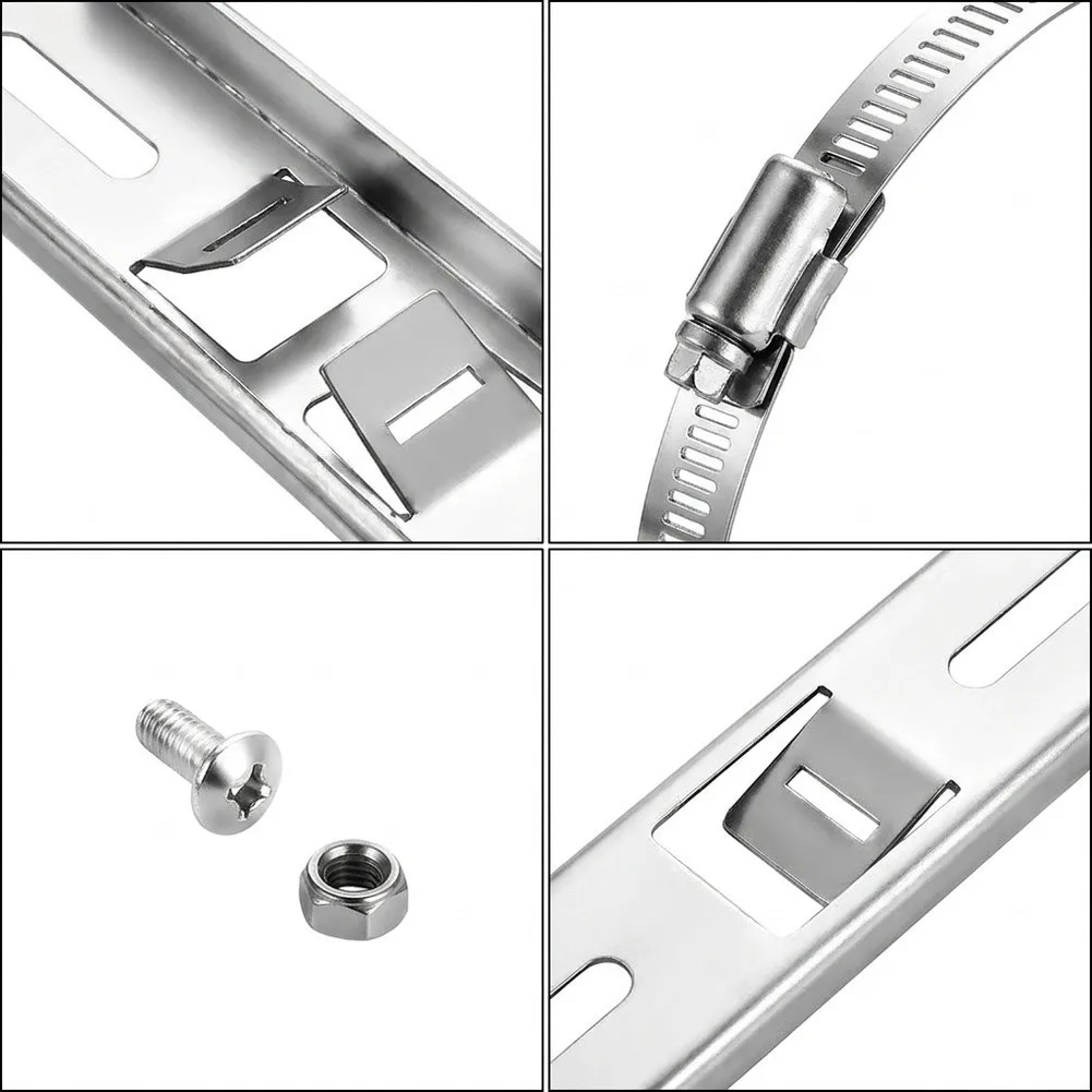 2 Sets Stainless Steel Mounting Hardware for Outdoor Security 4 Clamps 4 Backplates 20 cm Band Pole for Cameras Junction Boxes