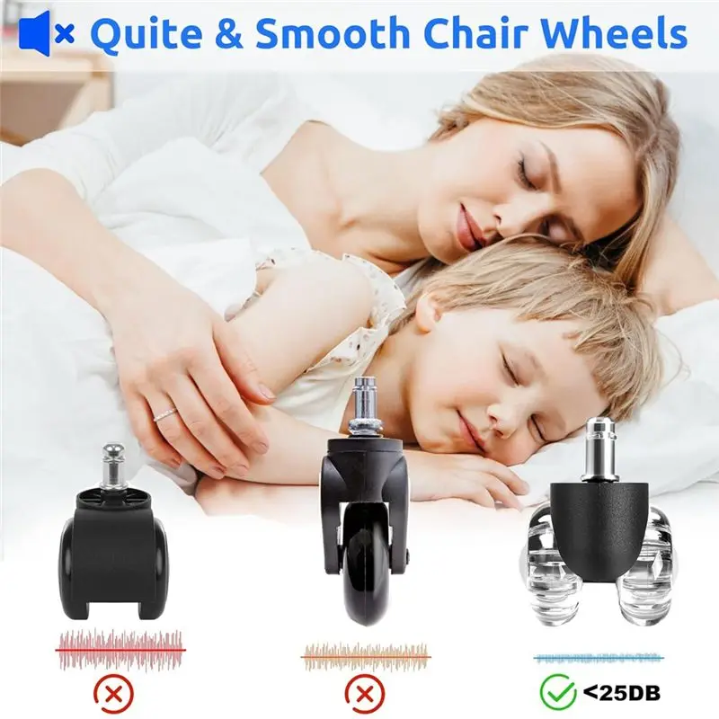 ABZC-Office Chair Wheels Set Of 5,Wheels For Office Chairs,360 Degree Rotation Without Scratches,Desk Chair Wheels For Carpet Du