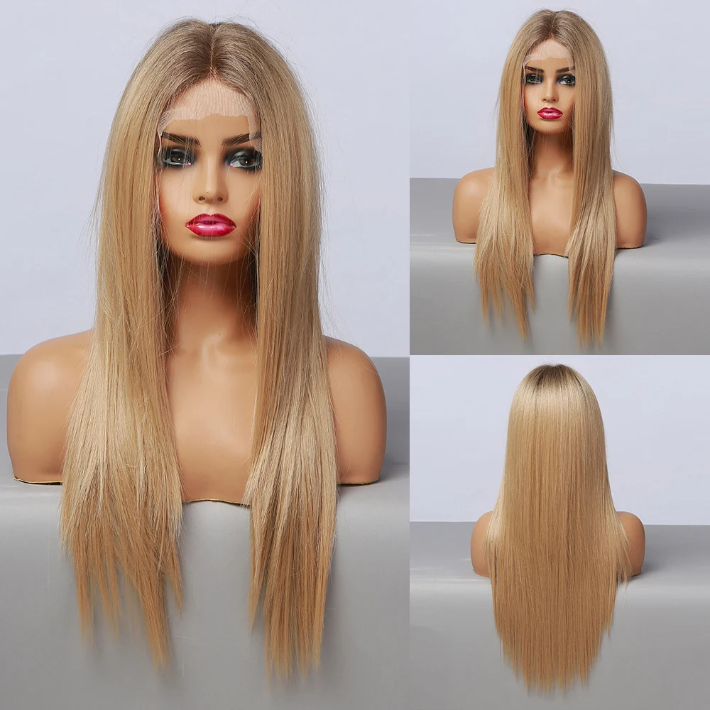 EASIHAIR Straight Blonde Lace Front Synthetic Wigs with Baby Hair Long Women\'s Lace Wigs High Density Natural Wig Heat Resistant