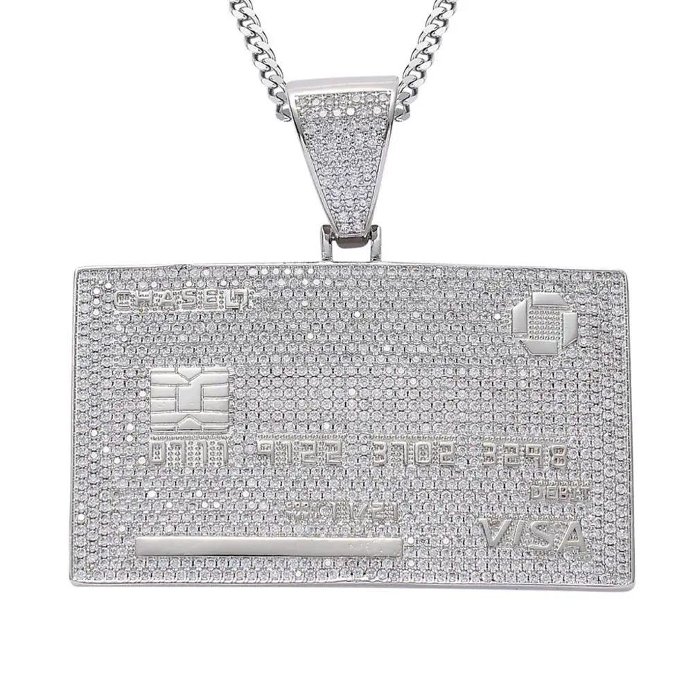 Hip Hop Cubic Zircon  Custom Name Credit Card VISA Card Pendants Necklace for Men Women Jewelry Gifts