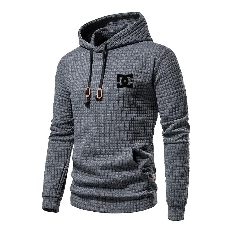 DC Printed Hoodie Men's Casual Pullover Big Pocket Small Grid Jacquard European Large Size Autumn Winter New