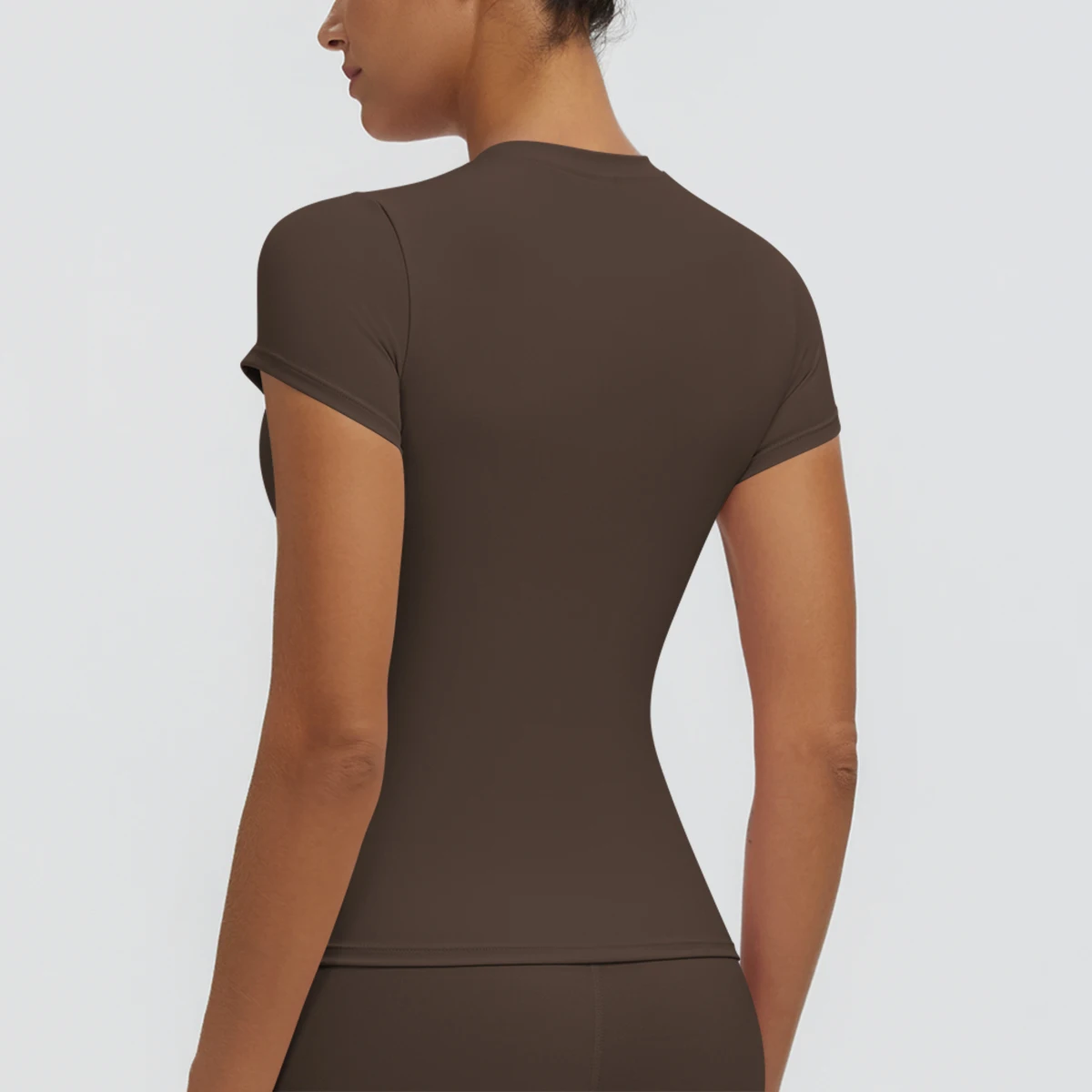 Hochelastisches, schnelltrocknendes, einfarbiges Yoga-Kurzarm-T-Shirt für Damen, Workout-Oberteil, schmal geschnittenes, lässiges Sport-, Lauf-, Fitness- und Yoga-T-Shirt. – Detail 40