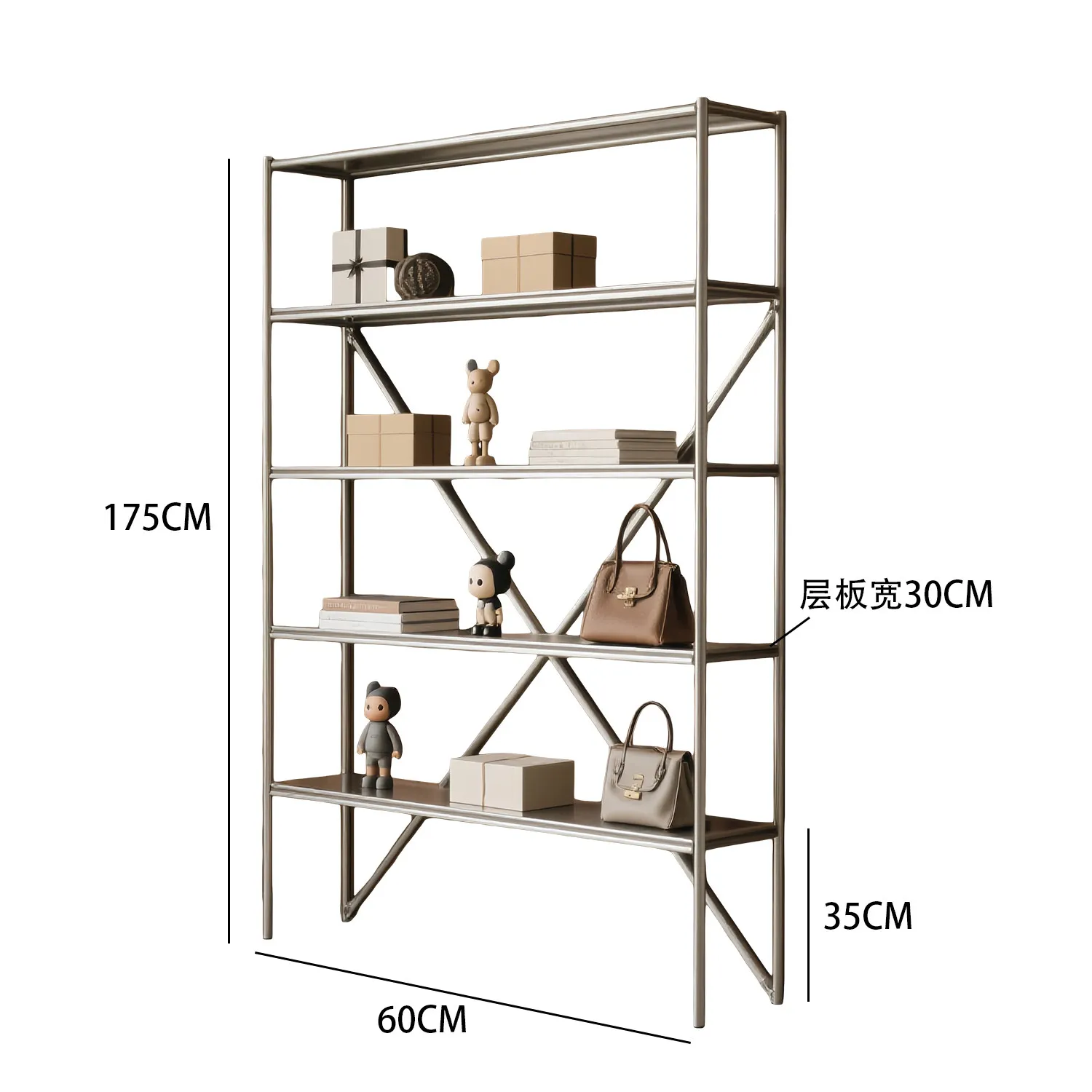 Light luxury iron storage racks, commercial display racks, floor-standing bookshelves, shoe bag racks, figure model display cabi