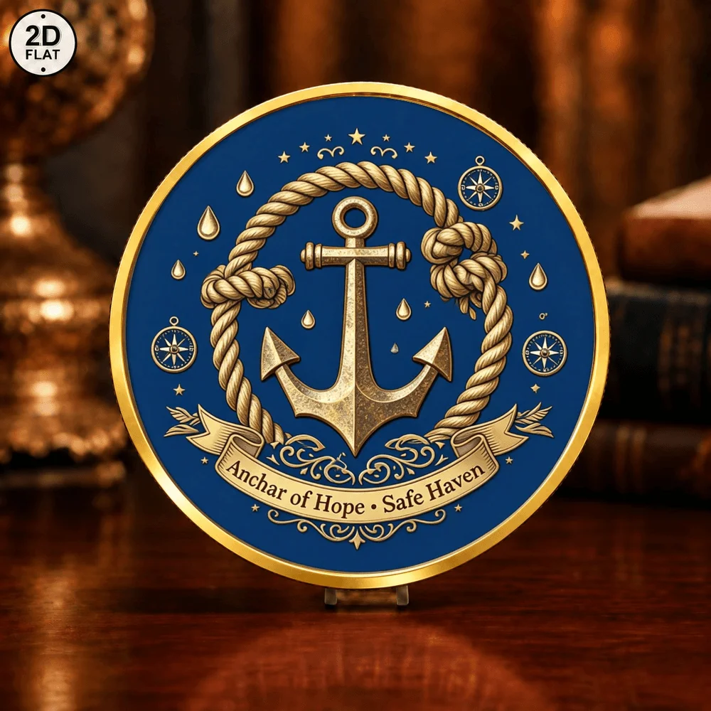 1pc Nautical Greek Mythology Poseidon Collectible Coin Anchor of Hope Safe Haven Color Printed Metal Medal Maritime Gifts