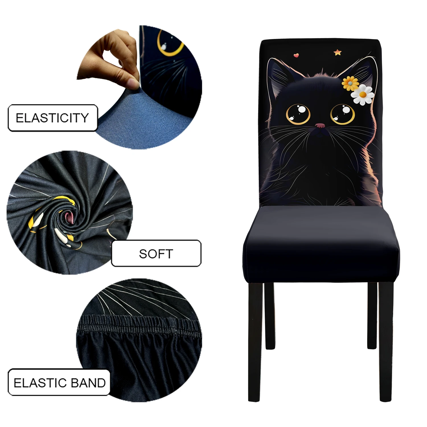 

4/6pcs Home pet chair covers cat print pattern stretch chair covers kitchen dining chair covers washable and reusable