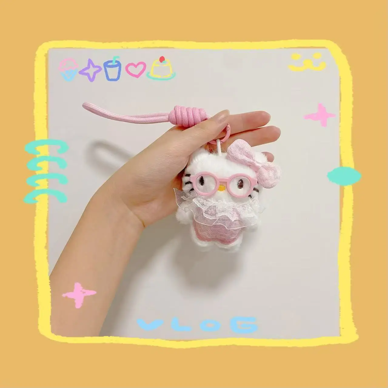 Sanrio Leuke Bril Kant Hello Kitty Cartoon Pluche Sleutelhanger Pakket Ornament Student Beste Vriend Meisje Verjaardag Kerstcadeaus