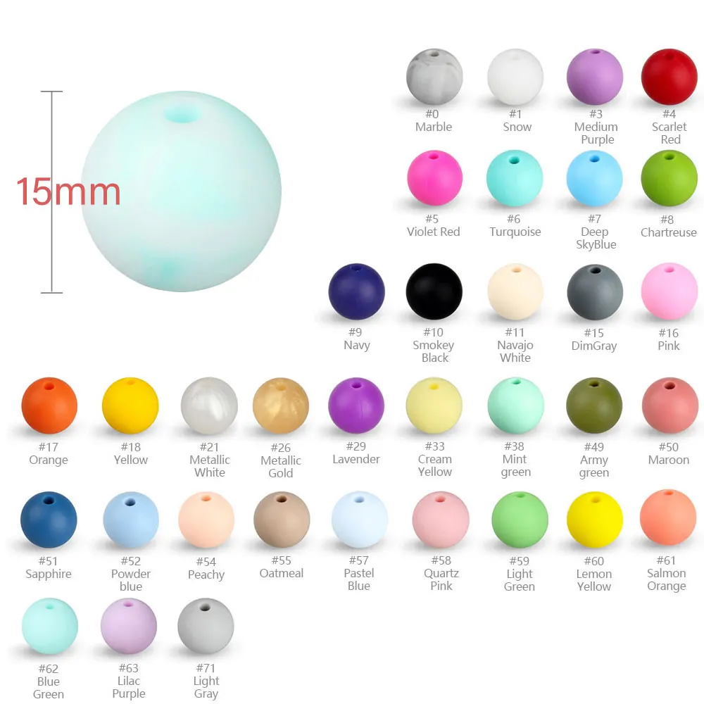 20pcs/Lot 15MM Silicone Round Beads Pacifier Chain For Jewelry Making Spacer Bead DIY Pacifier Chain Necklace Chewable