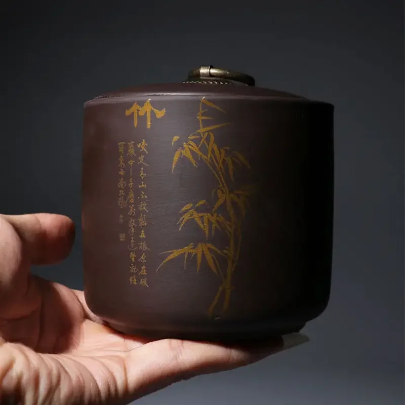 Yixing-Zisha Tea Canister, Ceramic Sealed Caddy, Household Tea Storage Jar, Coffee Container, Purple Clay Puer Box, Hermetic Pot