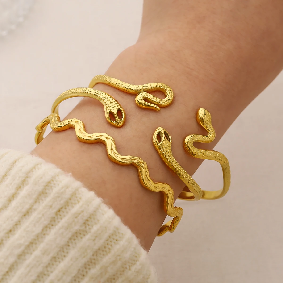 WILD & FREE New In wąż ze stali nierdzewnej mankietowe bransoletki dla kobiet 18K bransoletka pozłacana niszczą darmową elegancką modną biżuterię