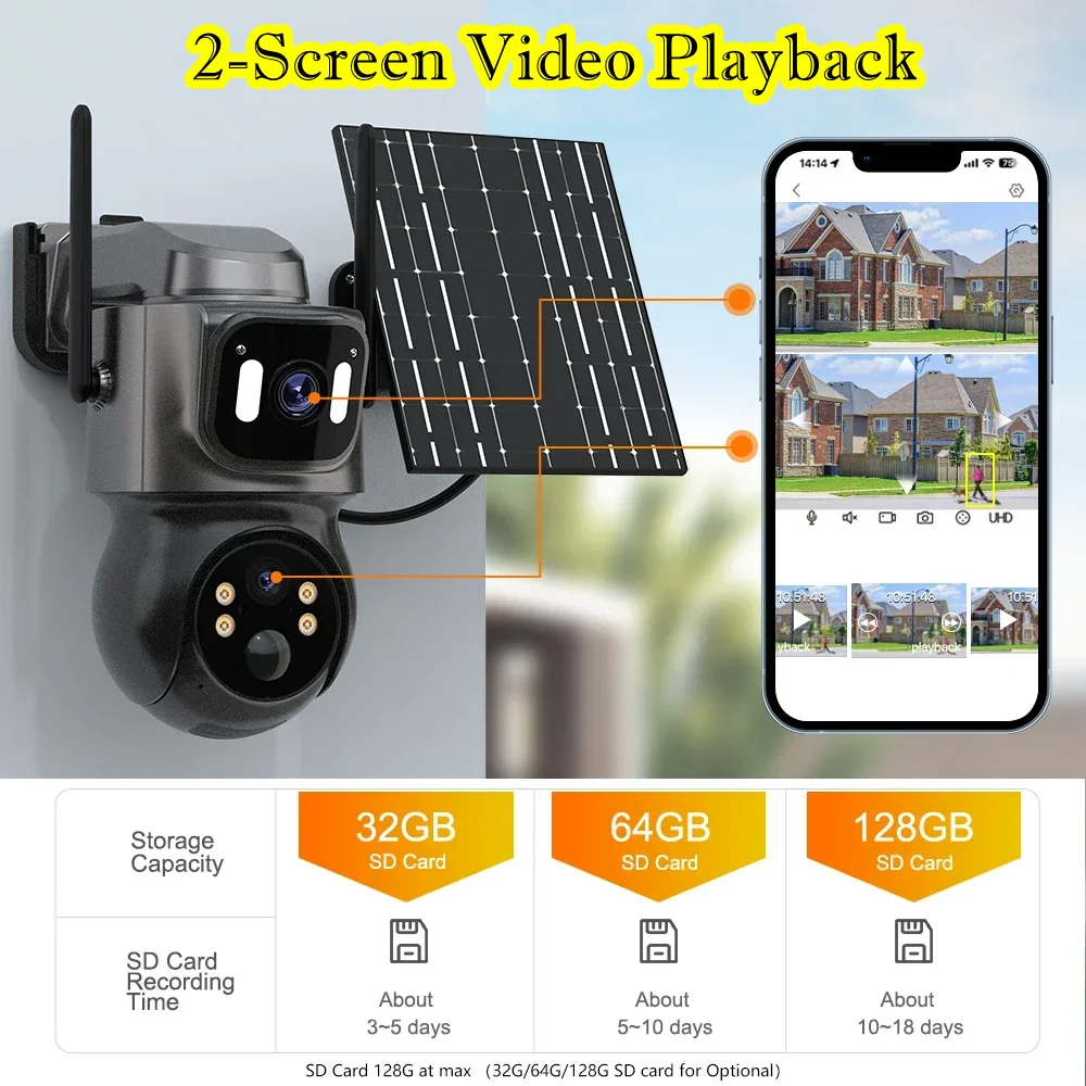 Wifi/Wireless IP Camera Solar Outdoor PTZ Security Camera 4MP HD Solar Panel Wireless Camera PIR Alarm iCsee cctv ir nightvision
