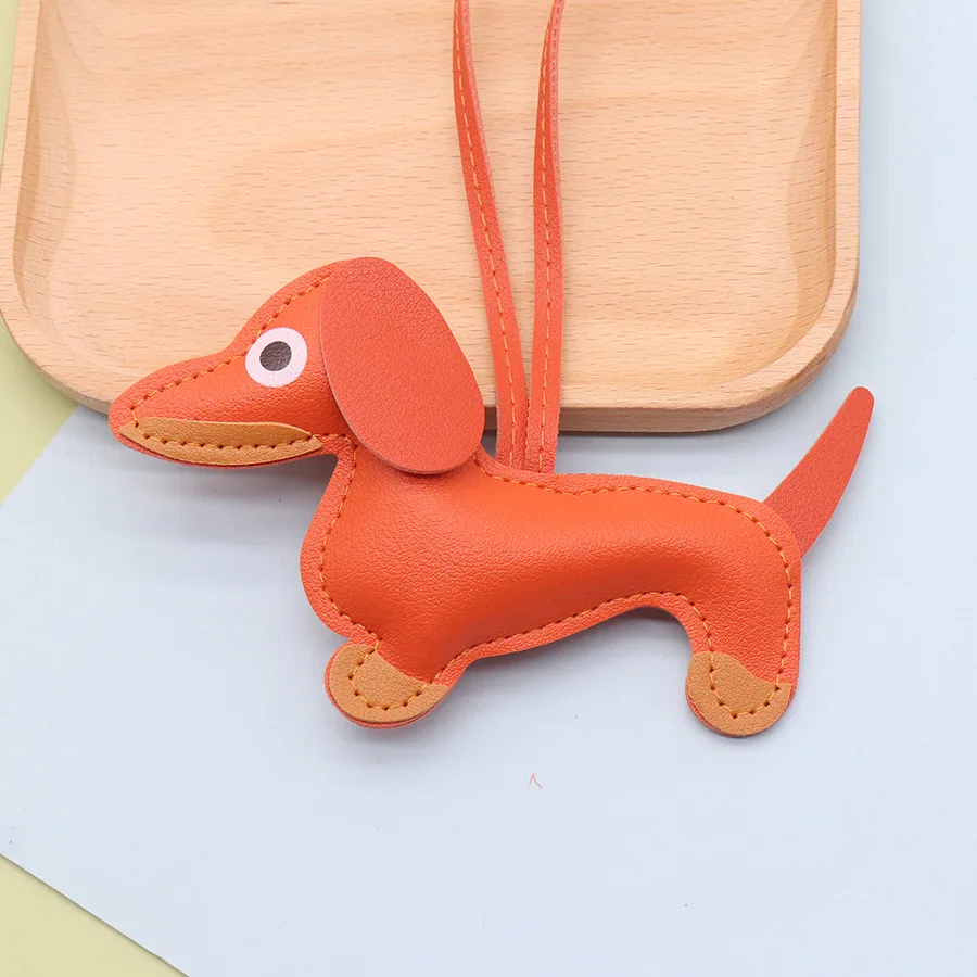 Fashion Dachshund Dog Keychain PU Leather Puppy Animal Pendant Keyring for Women Bag Ornament Valentine Day Gift