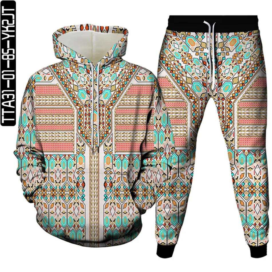 S-6XL wanita ukuran Plus baju olahraga kasual motif macan tutul Paisley 3D setelan 2 potong Hoodie musim semi musim gugur + celana olahraga