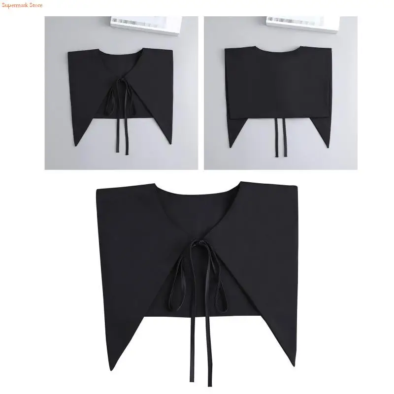 Q5WE Pointed Front False Collar Women Lace-Up Bow Decorative Black Shawl Scarf Shrug