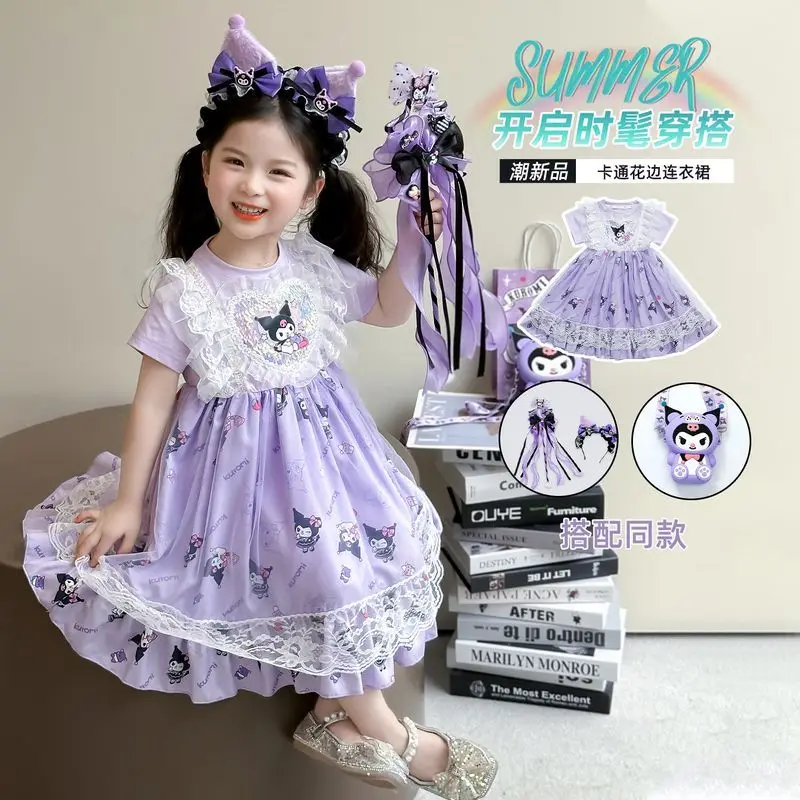 

Kuromi Lolita Princess Dress Sanrio Children's Dress Summer New Style Fashion Girls Children's Birthday Present Sweet Hot Skirt