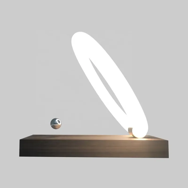 Levitating Ring Light Floating Display Stand Natural Wood Base Sci Fi Decor Unique Gift for Men Women Home Office Desk