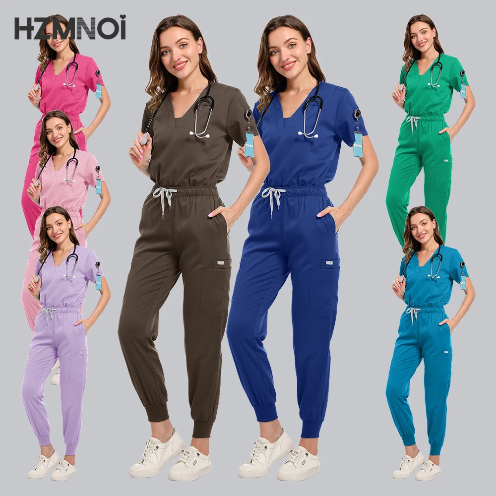 

Woman Scrub Set Medical Nurse Surgical Uniforms Beauty Salon Workwear Clinical Scrubs Top + Pants Spa Doctor Nursing Tunic Suit