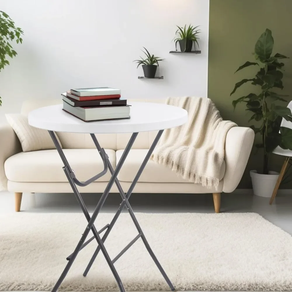 

Round folding table, 31.7" D x 31.7" W x 43.3" H, indoor and outdoor high top table, for bar, patio, restaurant