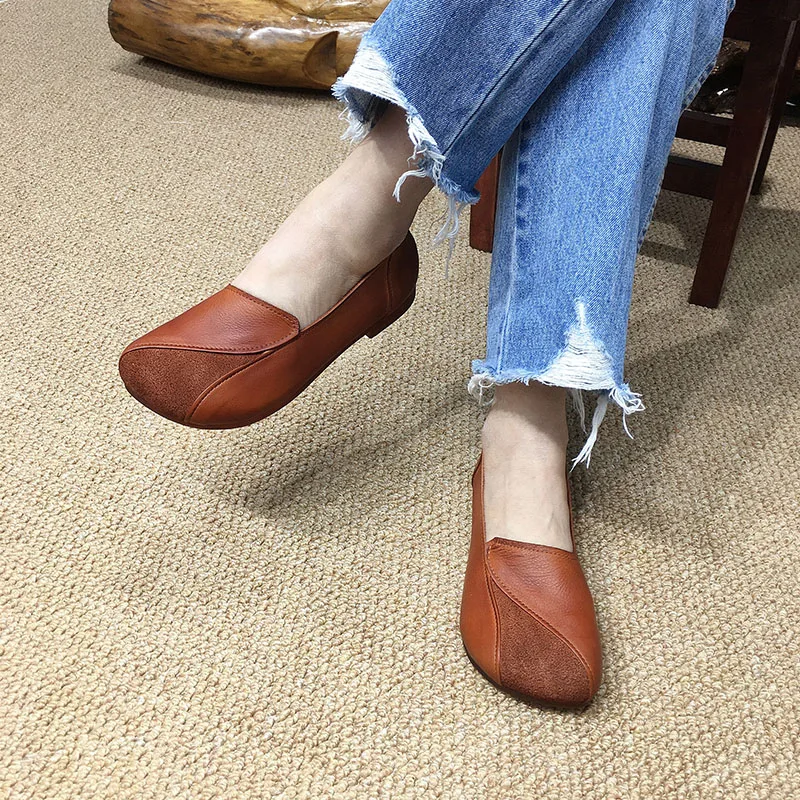 

Women Loafers Leather Flats Square Toe Mary Jane Shoes Women Retro Ballat Flats Handmade Genuine Leather Brown Shoes Women 2023