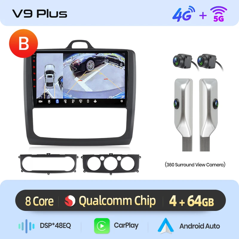 Junsun Qualcomm 8-Core 360 °   Panoramische Camera Draadloze CarPlay Android Auto Radio voor ford focus 2 3 Mk2 Mk3 2004-2011 GPS - afbeelding 1
