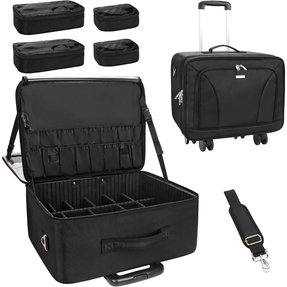 Professional Rolling Makeup Train Case: 3-Tier Cosmetic Organizer, Extra Large Travel Bag for Beauty Essentials