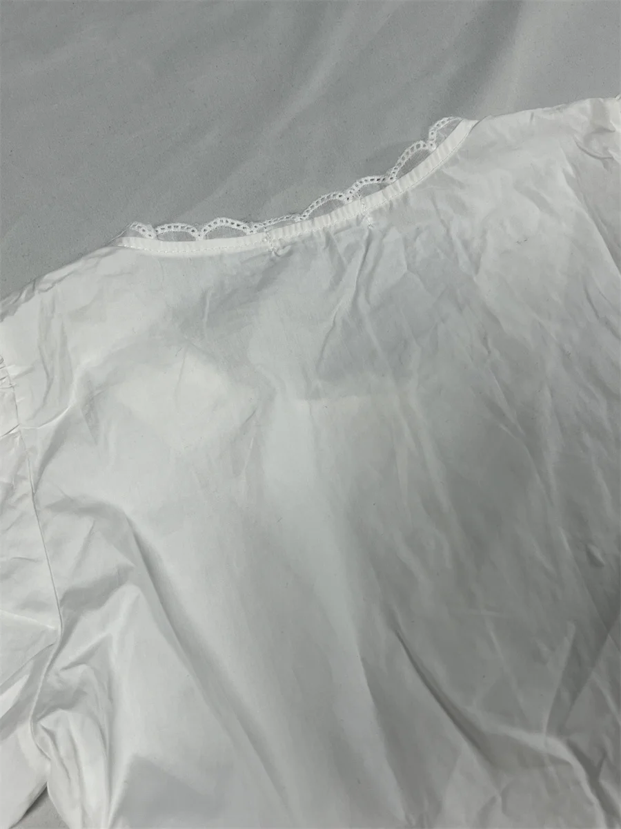 Camicie dolci Camicetta estiva da donna con maniche a sbuffo con colletto quadrato, giunzioni in pizzo e dettagli con volant per abiti quotidiani chic