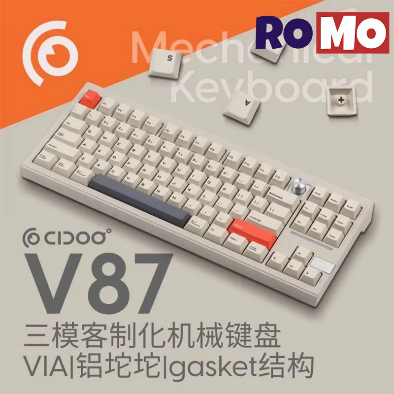 

CIDOO V87 Thri Mode Wireless Mechanical Keyboard Cnc Hot Swap Office Keyboard Gasket Structure RGB Aluminum Alloy Game Keyboard