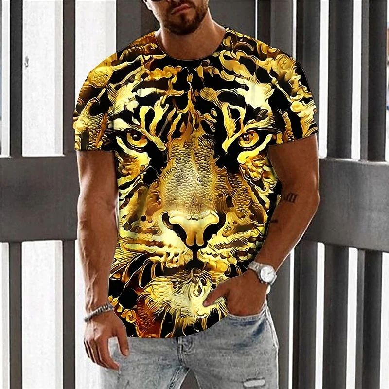 3D Printed Cool Tiger T-Shirt For Men Fun Animal Pattern Tees Summer Street Short Sleeve Round Neck Tops Oversized T Shirts